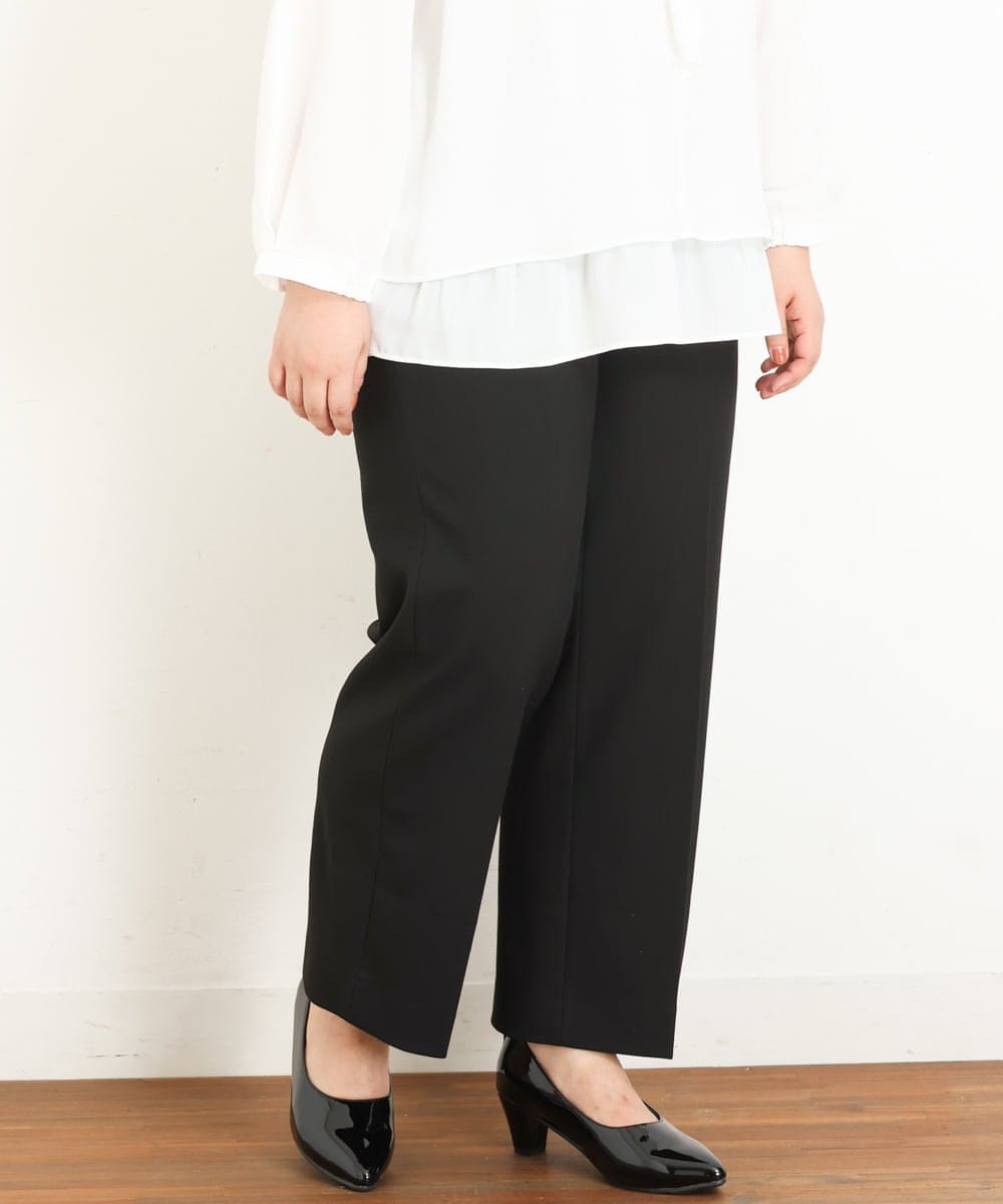 OLLKP01090 eur3(エウルキューブ) 【雑誌掲載】【大きいサイズ】定番美脚ストレートパンツ ブラック(94)