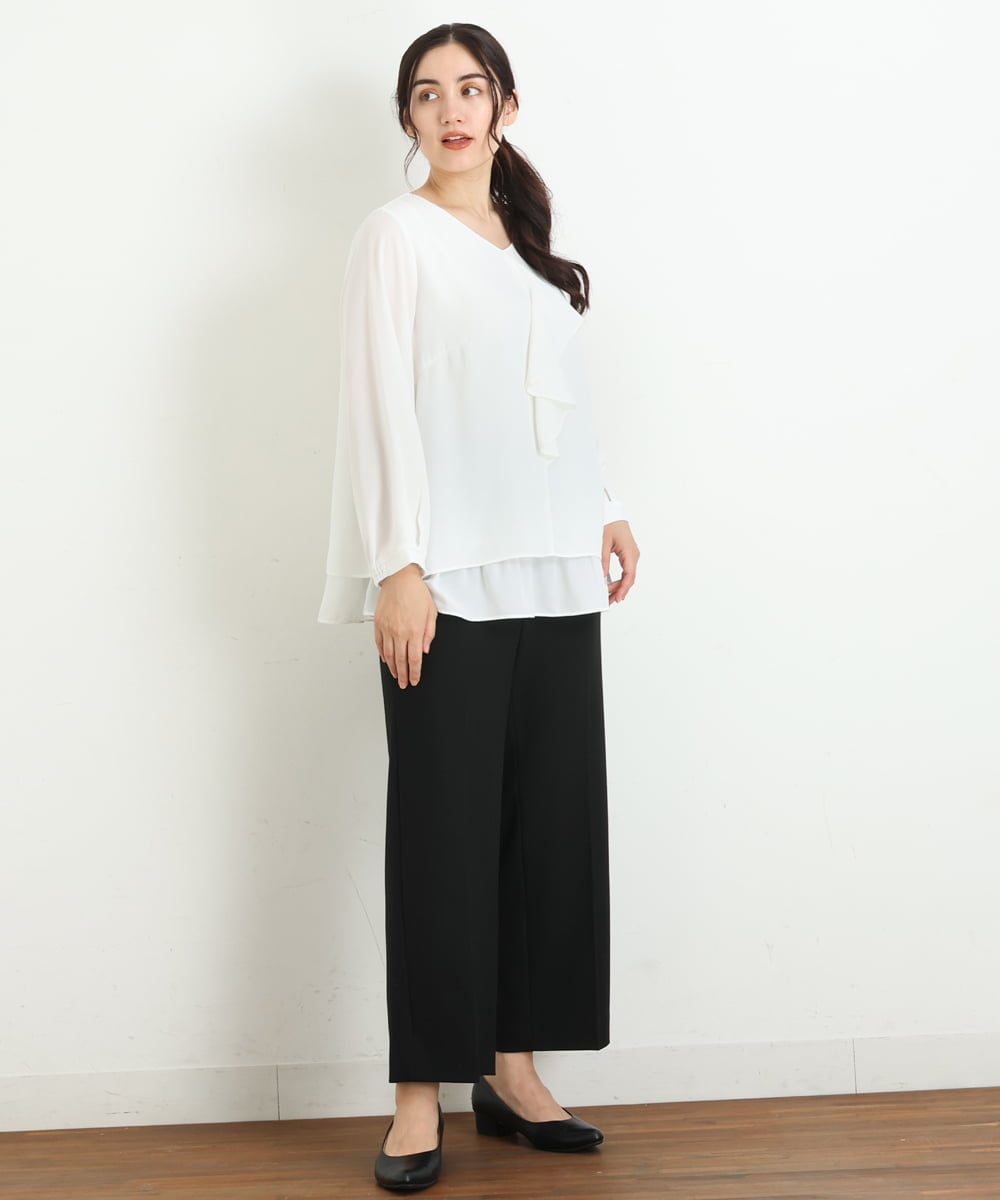 OLLKP01090 eur3(エウルキューブ) 【雑誌掲載】【大きいサイズ】定番美脚ストレートパンツ ブラック(94)