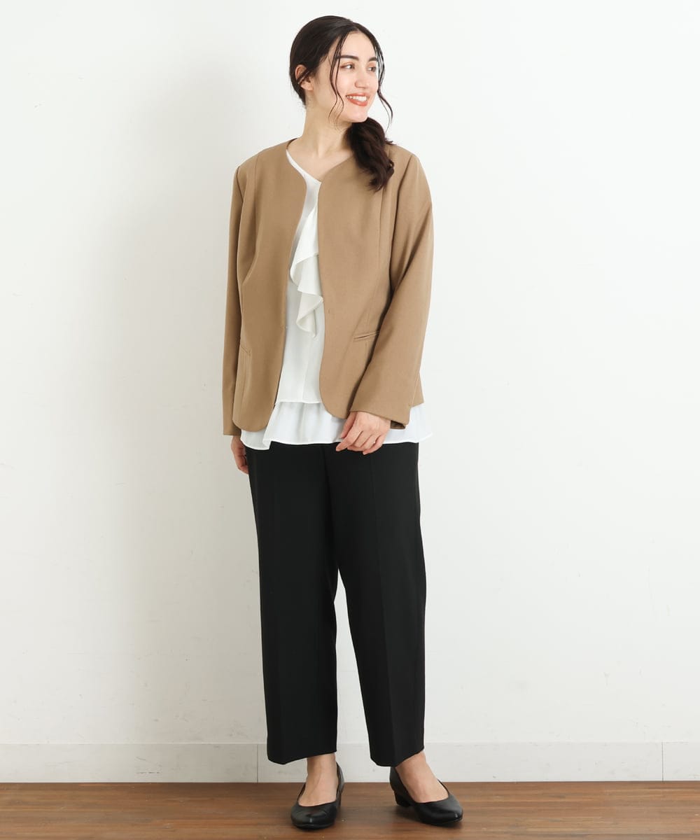 OLLKP01090 eur3(エウルキューブ) 【雑誌掲載】【大きいサイズ】定番美脚ストレートパンツ ブラック(94)