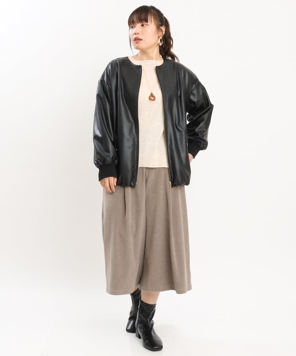 OLLKS07099 eur3(エウルキューブ) 【大きいサイズ】サンディングワイドパンツ モカ(84)