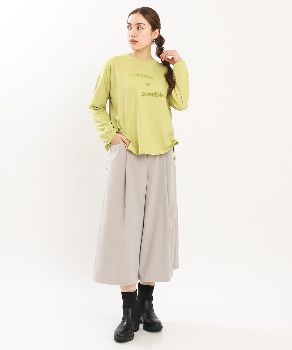OLLKS07099 eur3(エウルキューブ) 【大きいサイズ】サンディングワイドパンツ ライトグレー(91)
