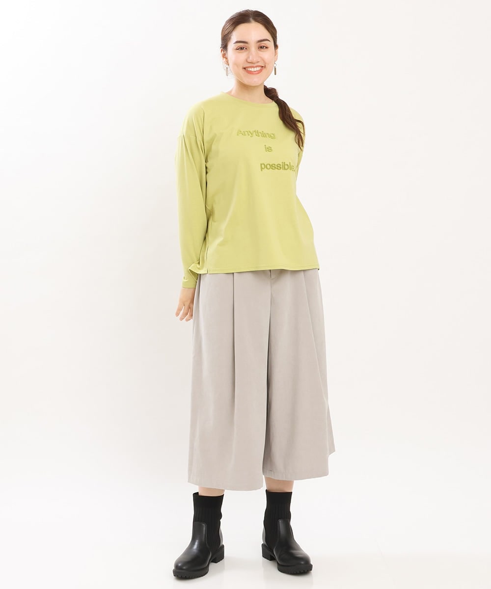 OLLKS07099 eur3(エウルキューブ) 【大きいサイズ】サンディングワイドパンツ ライトグレー(91)