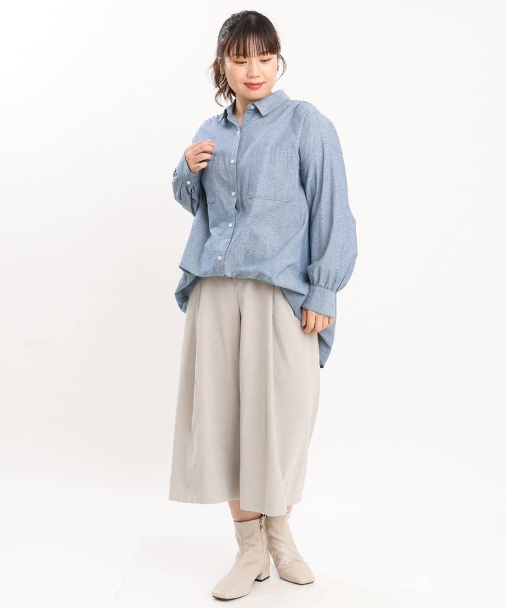 OLLKS07099 eur3(エウルキューブ) 【大きいサイズ】サンディングワイドパンツ ライトグレー(91)