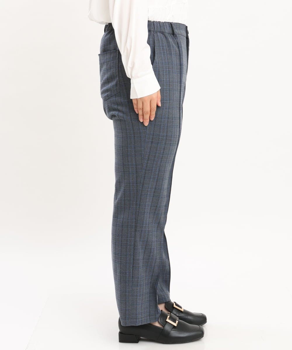 OLLKS14119 eur3(エウルキューブ) 【大きいサイズ】センタープレスチェック柄パンツ ブルー(55)