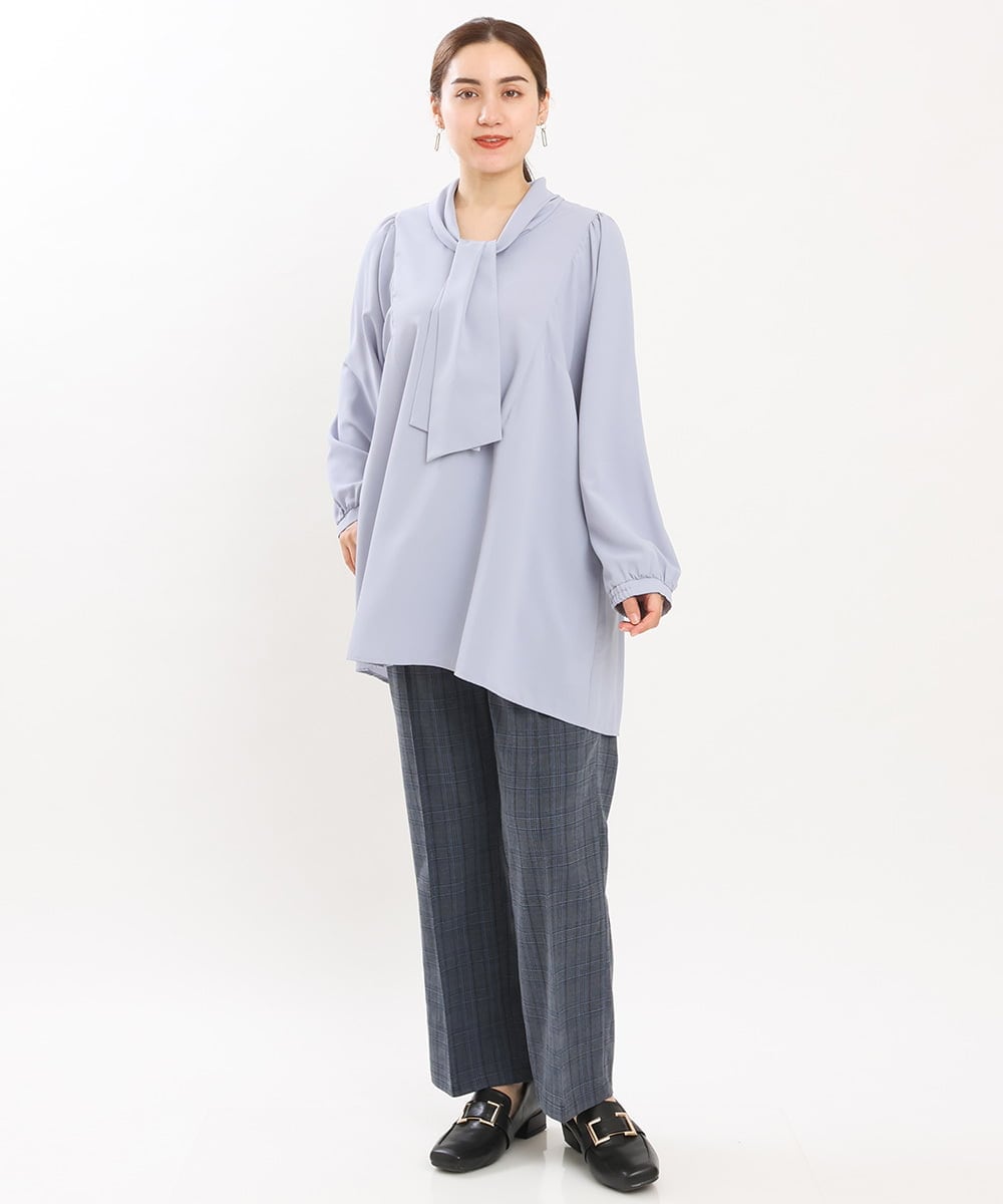 OLLKS14119 eur3(エウルキューブ) 【大きいサイズ】センタープレスチェック柄パンツ ブルー(55)