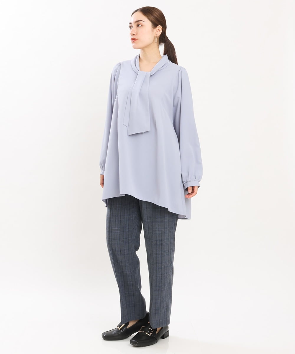 OLLKS14119 eur3(エウルキューブ) 【大きいサイズ】センタープレスチェック柄パンツ ブルー(55)