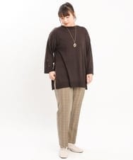 OLLKS14119 eur3(エウルキューブ) 【大きいサイズ】センタープレスチェック柄パンツ ブラウン(87)