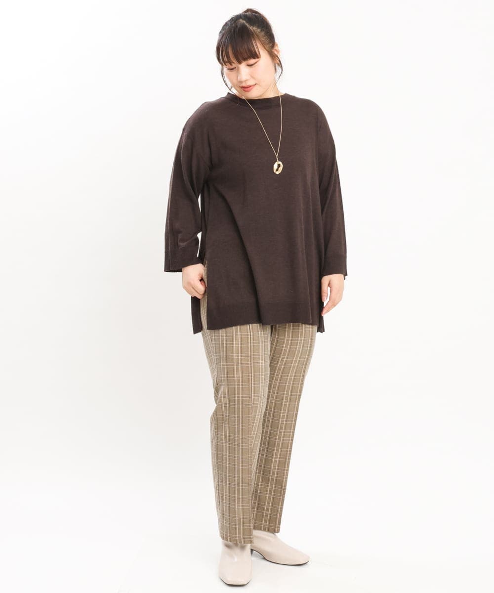 OLLKS14119 eur3(エウルキューブ) 【大きいサイズ】センタープレスチェック柄パンツ ブラウン(87)
