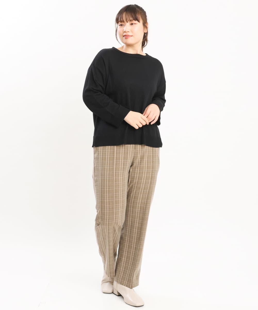OLLKS14119 eur3(エウルキューブ) 【大きいサイズ】センタープレスチェック柄パンツ ブラウン(87)