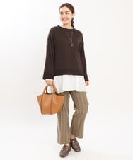 OLLKS14119 eur3(エウルキューブ) 【大きいサイズ】センタープレスチェック柄パンツ ブラウン(87)