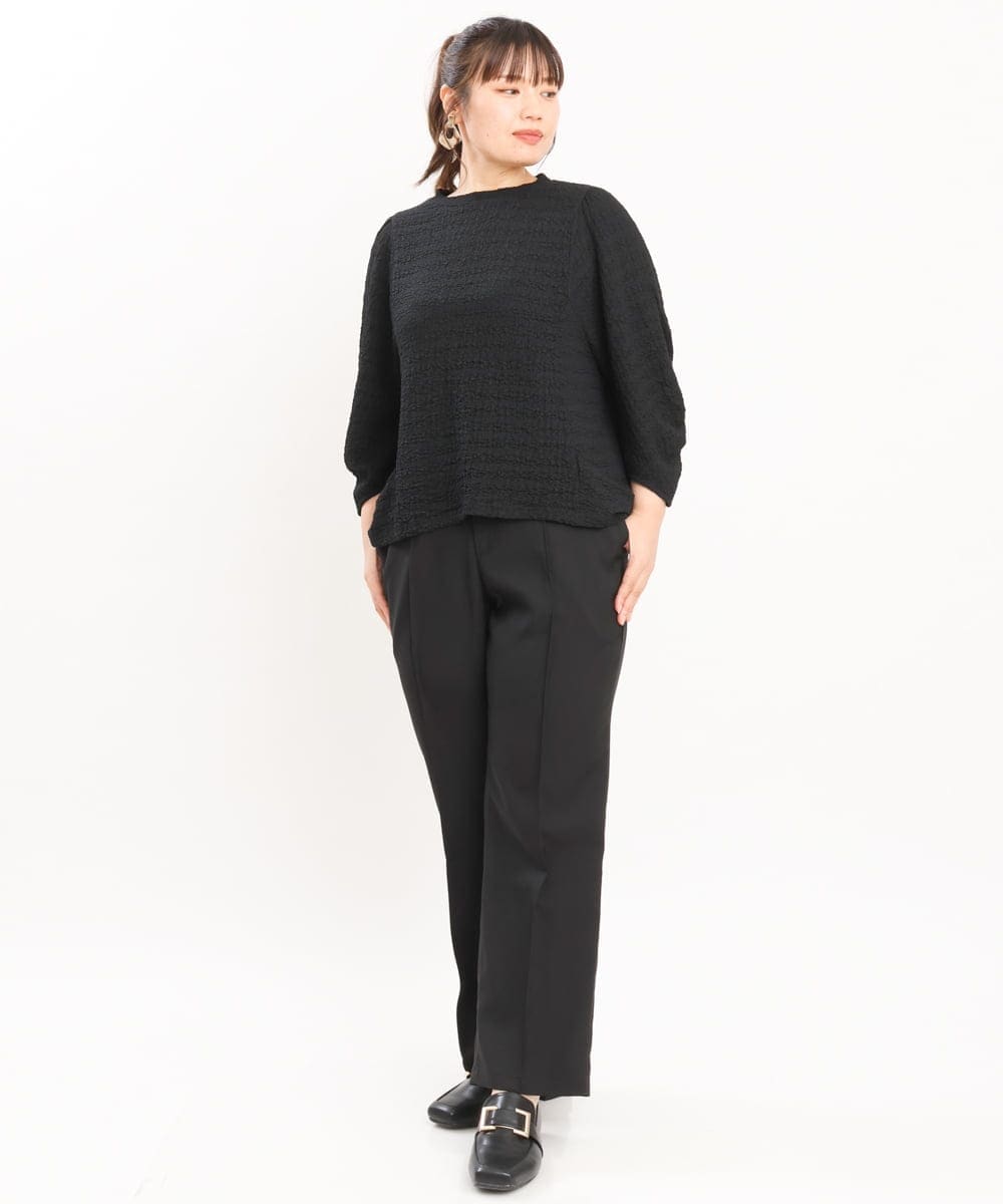 OLLKS14119 eur3(エウルキューブ) 【大きいサイズ】センタープレスチェック柄パンツ ブラック(94)