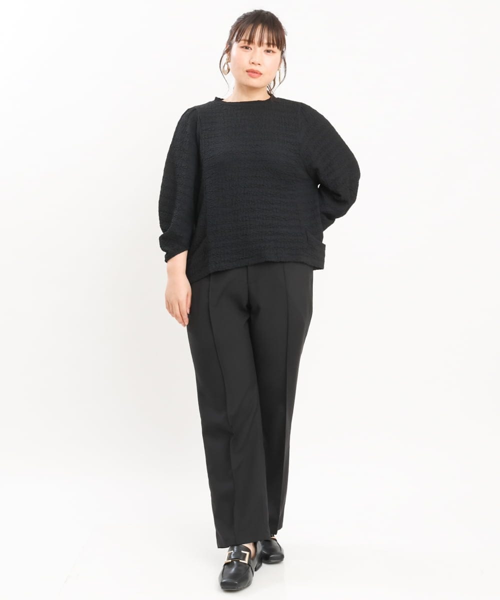 OLLKS14119 eur3(エウルキューブ) 【大きいサイズ】センタープレスチェック柄パンツ ブラック(94)