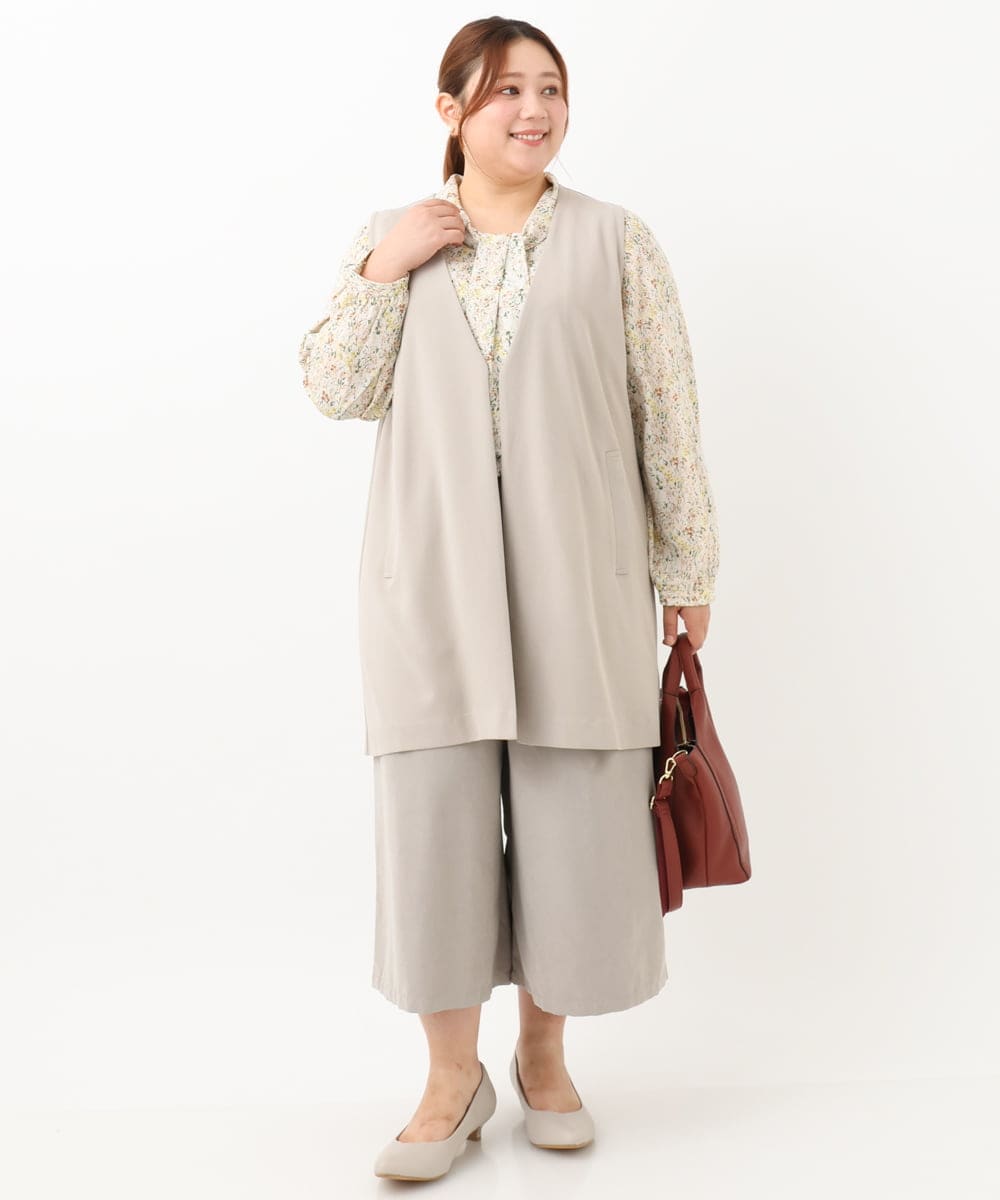 OLLKV20099 eur3(エウルキューブ) 【大きいサイズ】バックサテンピーチワイドパンツ グレージュ(89)