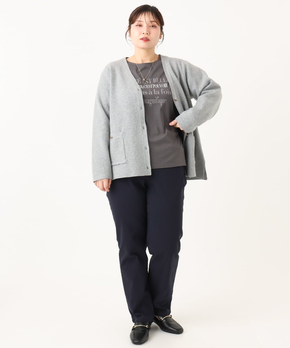OLLLA17089 eur3(エウルキューブ) 【大きいサイズ】さらさらストレッチ裏起毛ストレートパンツ ネイビー(57)