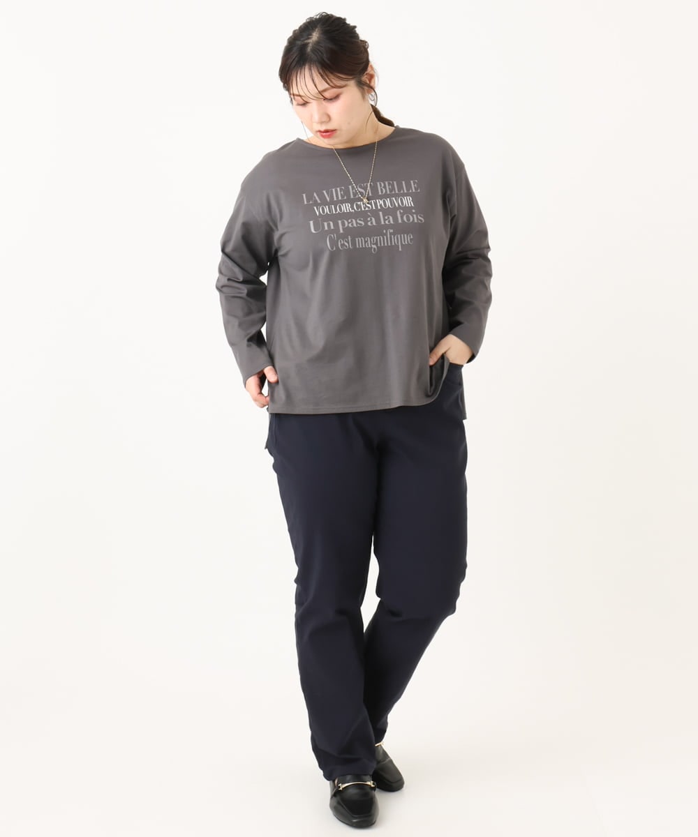 OLLLA17089 eur3(エウルキューブ) 【大きいサイズ】さらさらストレッチ裏起毛ストレートパンツ ネイビー(57)