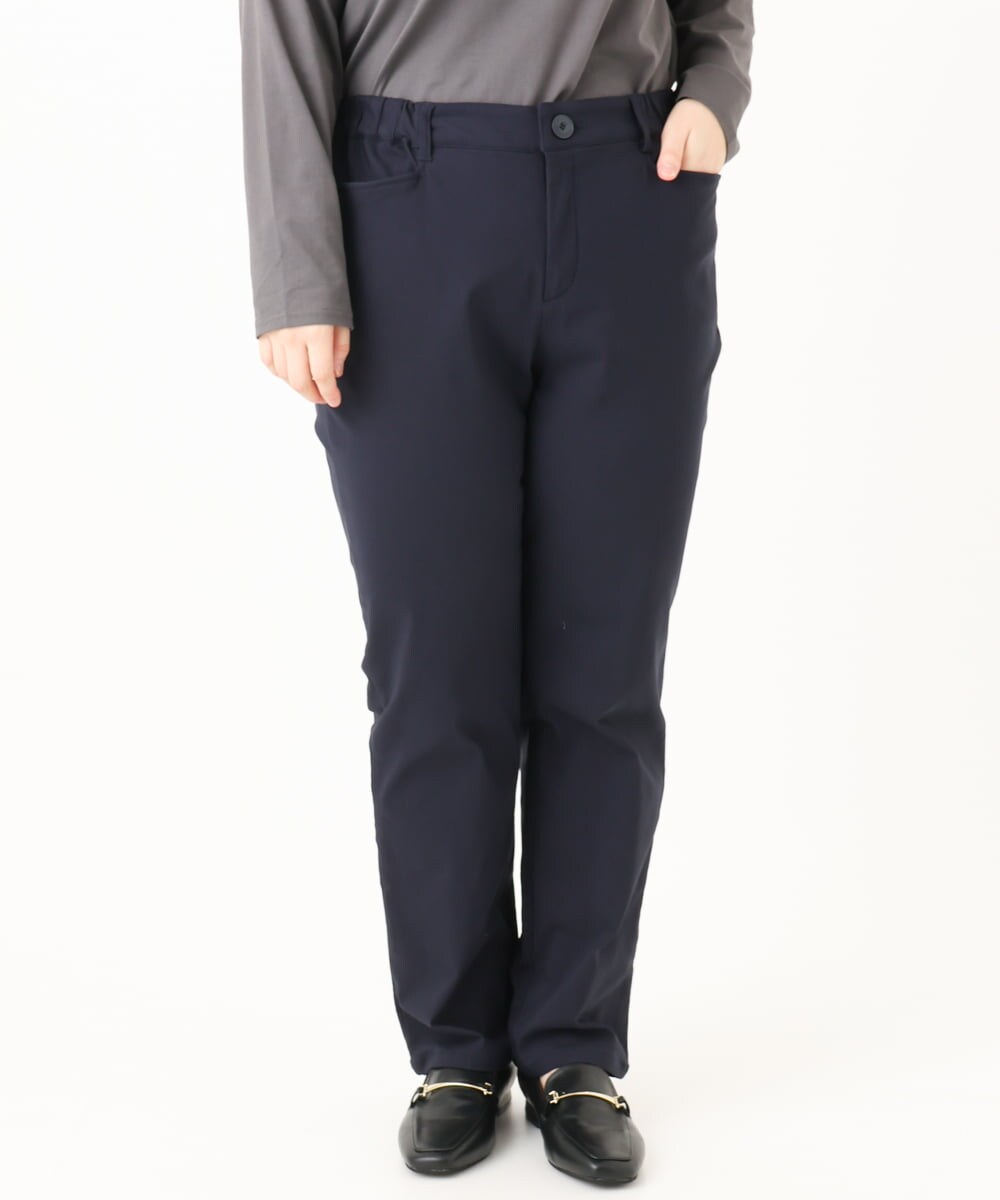OLLLA17089 eur3(エウルキューブ) 【大きいサイズ】さらさらストレッチ裏起毛ストレートパンツ ネイビー(57)