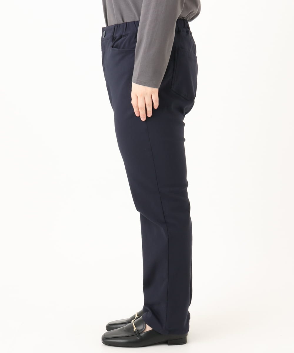 OLLLA17089 eur3(エウルキューブ) 【大きいサイズ】さらさらストレッチ裏起毛ストレートパンツ ネイビー(57)