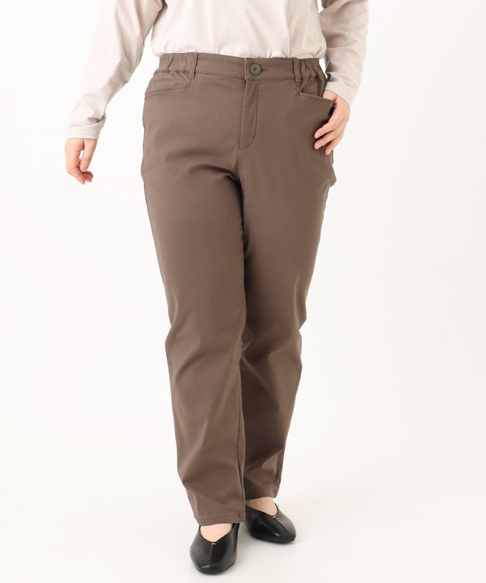 OLLLA17089 eur3(エウルキューブ) 【大きいサイズ】さらさらストレッチ裏起毛ストレートパンツ モカ(84)