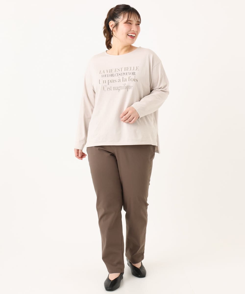 OLLLA17089 eur3(エウルキューブ) 【大きいサイズ】さらさらストレッチ裏起毛ストレートパンツ モカ(84)