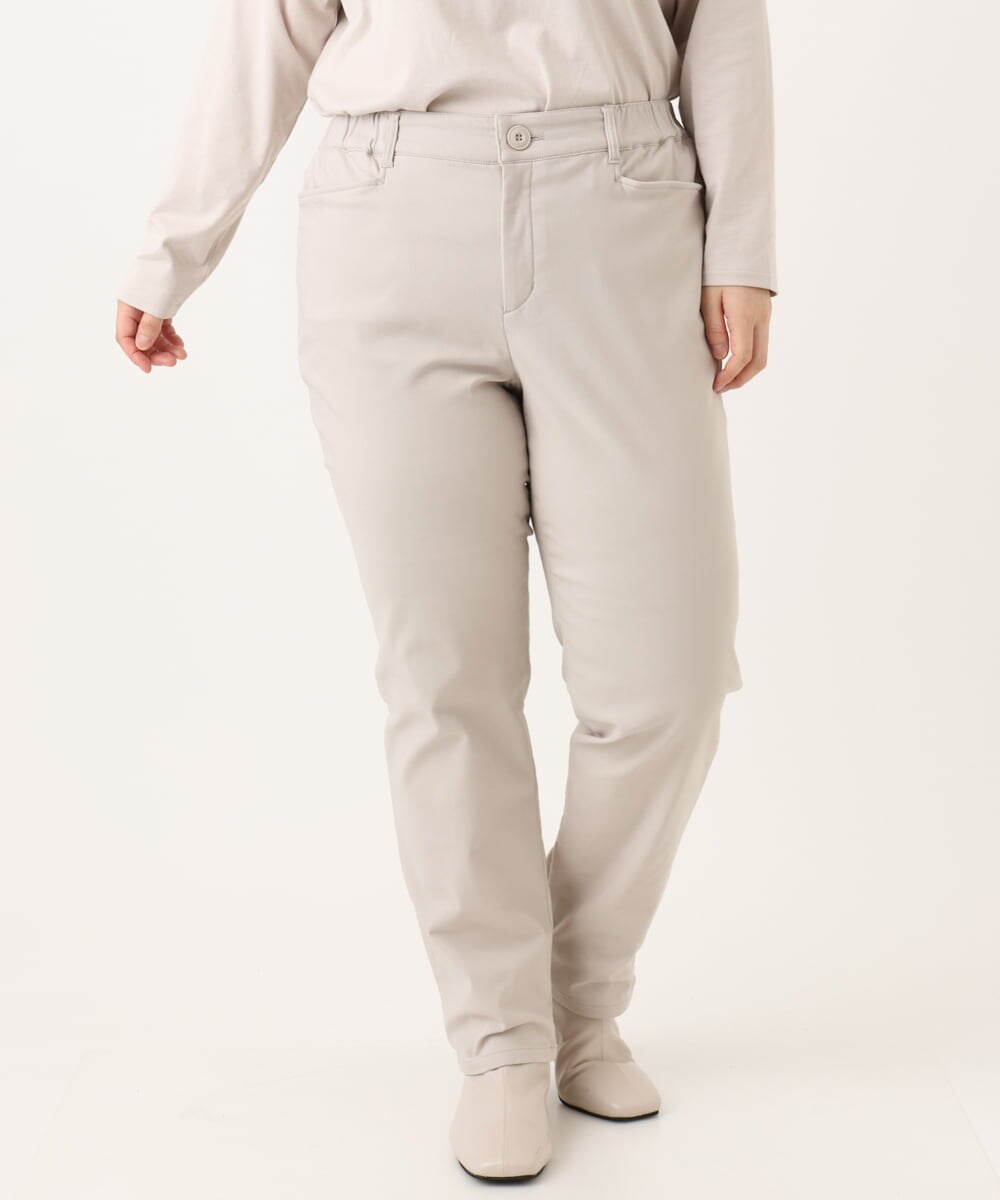 OLLLA17089 eur3(エウルキューブ) 【大きいサイズ】さらさらストレッチ裏起毛ストレートパンツ グレージュ(89)