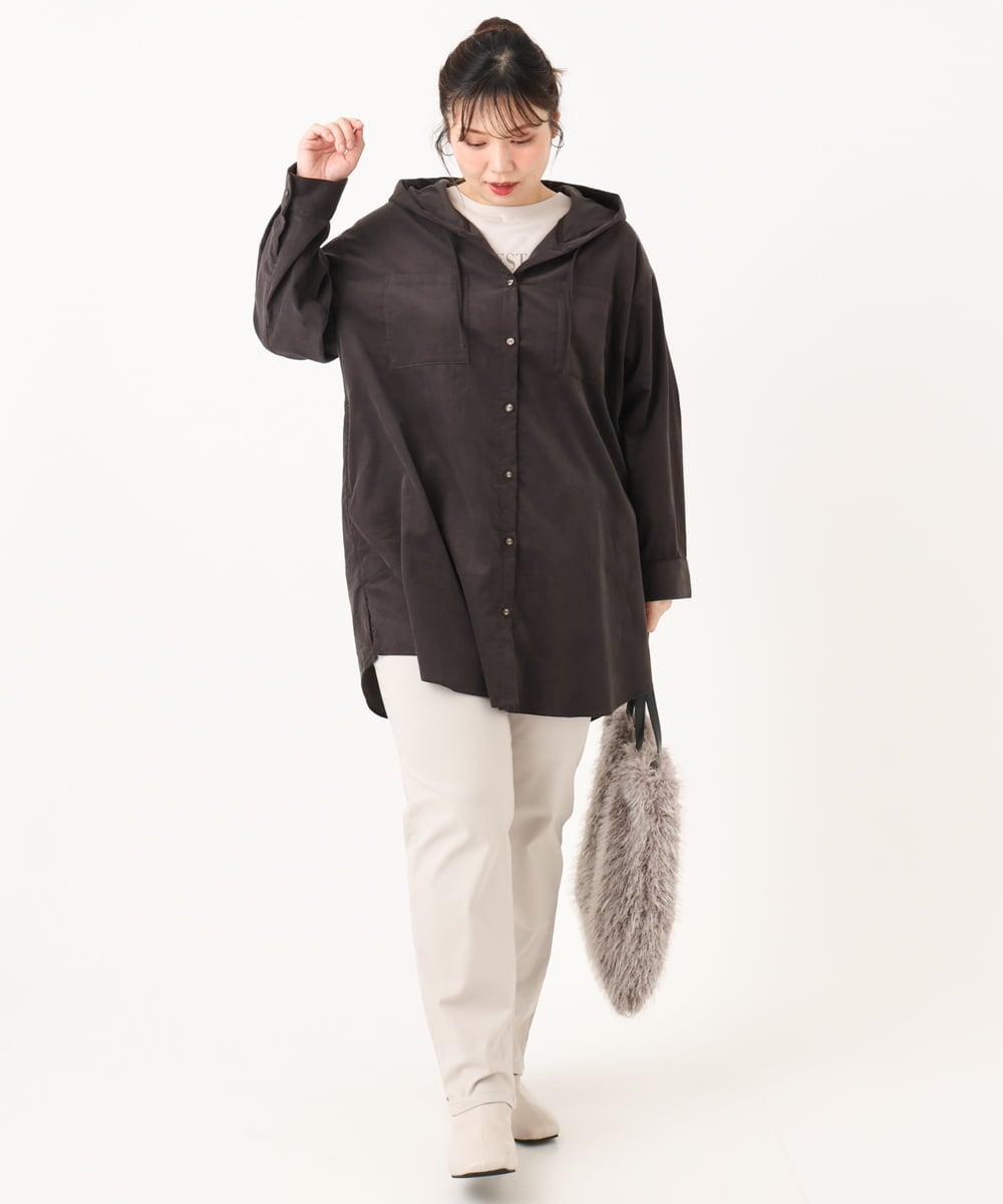 OLLLA17089 eur3(エウルキューブ) 【大きいサイズ】さらさらストレッチ裏起毛ストレートパンツ グレージュ(89)