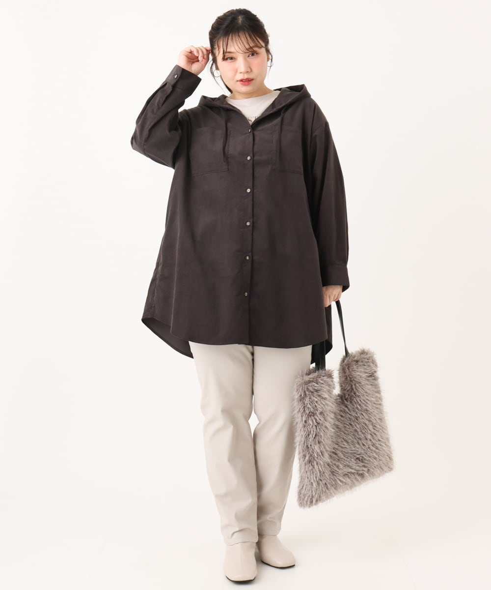 OLLLA17089 eur3(エウルキューブ) 【大きいサイズ】さらさらストレッチ裏起毛ストレートパンツ グレージュ(89)