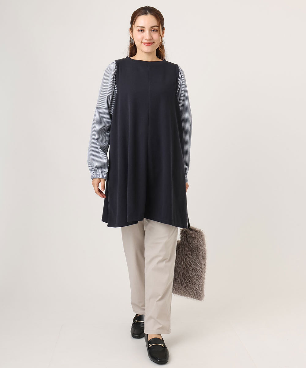 OLLLA17089 eur3(エウルキューブ) 【大きいサイズ】さらさらストレッチ裏起毛ストレートパンツ グレージュ(89)