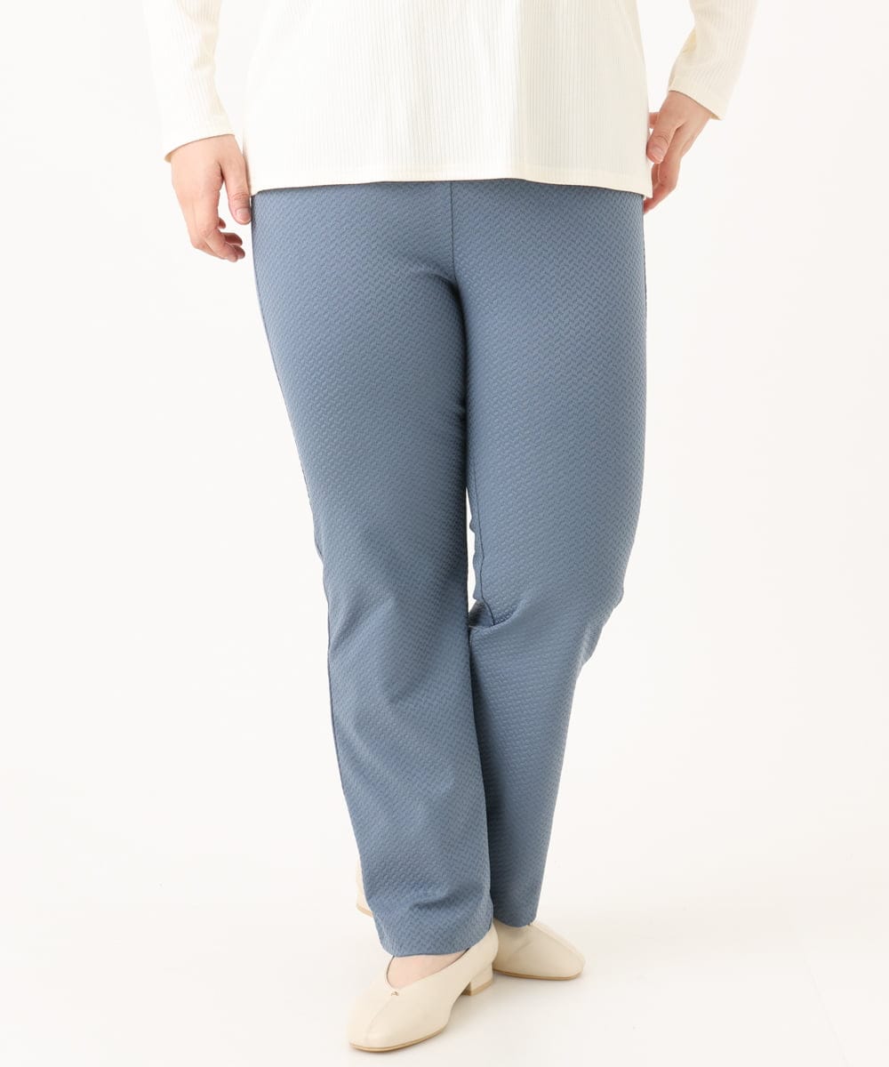 OLLLA18099 eur3(エウルキューブ) 【大きいサイズ】ジャカードスリムストレートパンツ ブルー(55)