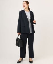 OLLLA19139 eur3(エウルキューブ) 【大きいサイズ/11号サイズあり】カットジョーゼットテーパードパンツ ネイビー(57)
