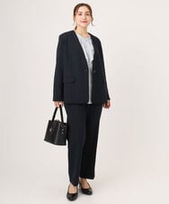 OLLLA19139 eur3(エウルキューブ) 【大きいサイズ/11号サイズあり】カットジョーゼットテーパードパンツ ネイビー(57)
