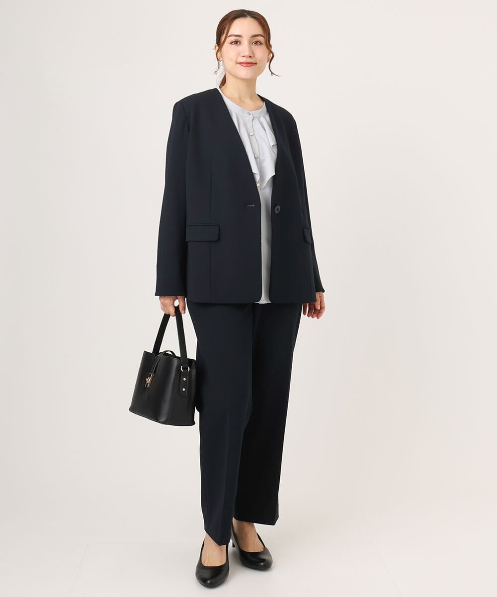 OLLLA19139 eur3(エウルキューブ) 【大きいサイズ/11号サイズあり】カットジョーゼットテーパードパンツ ネイビー(57)