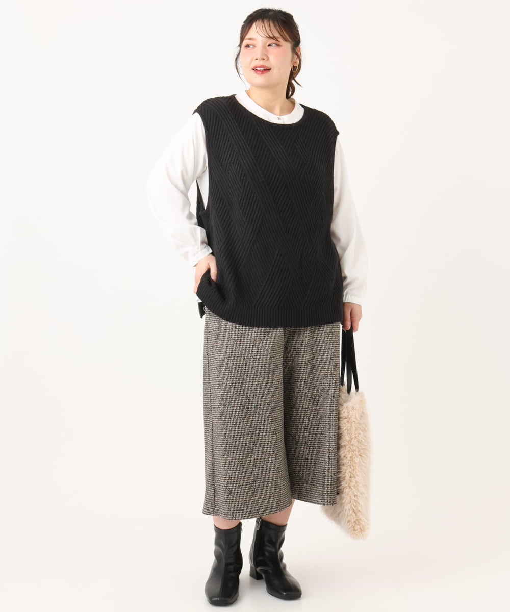 OLLLA20099 eur3(エウルキューブ) 【大きいサイズ】キュロットパンツ ダークブラウン(87)
