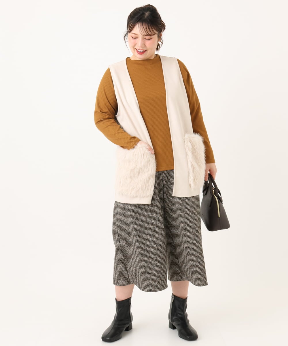 OLLLA20099 eur3(エウルキューブ) 【大きいサイズ】キュロットパンツ ダークブラウン(87)