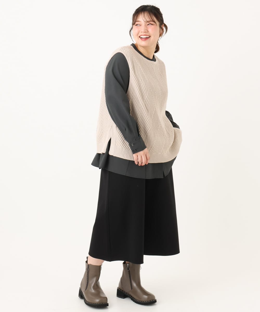 OLLLA20099 eur3(エウルキューブ) 【大きいサイズ】キュロットパンツ ブラック(94)