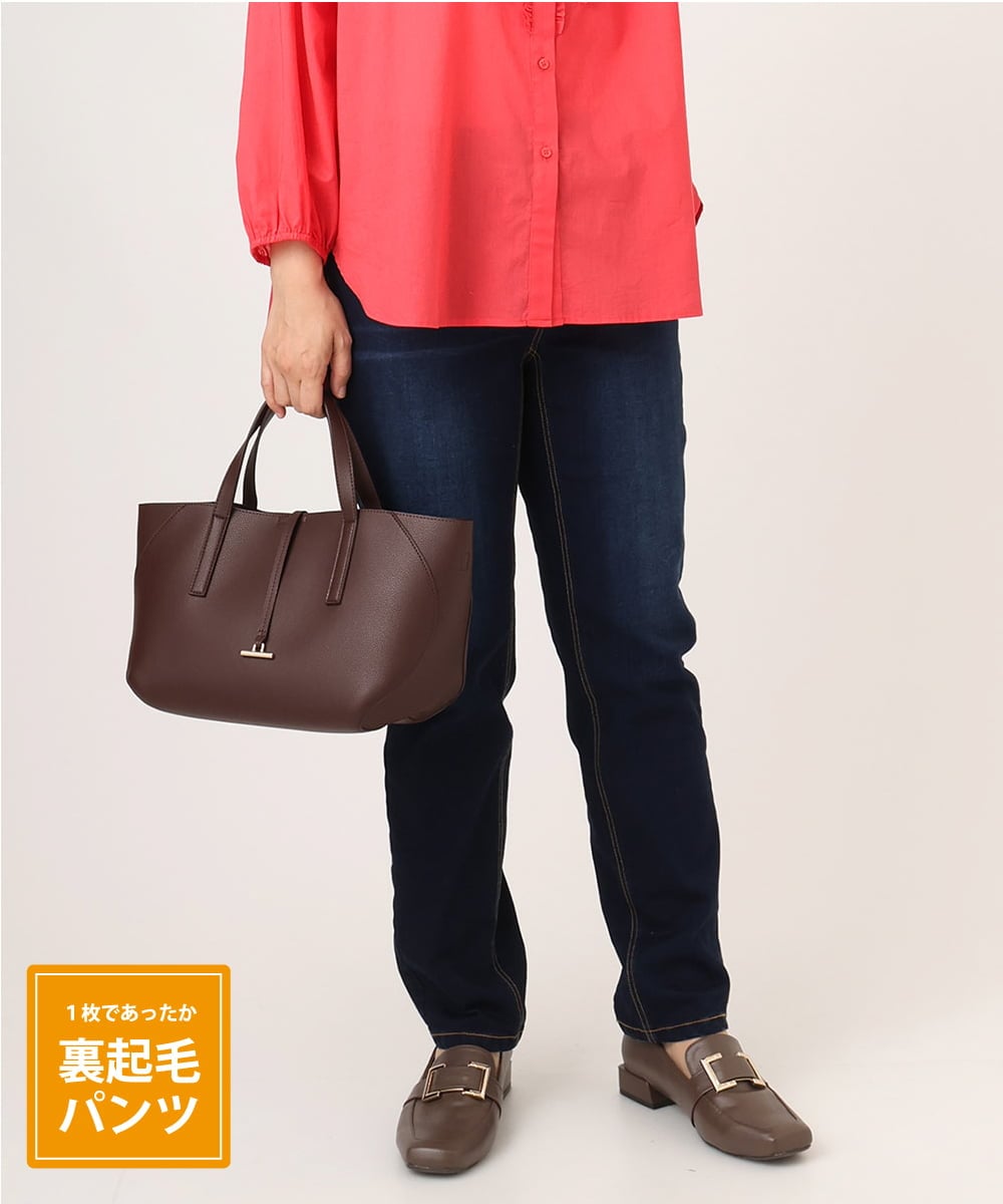 OLLLA21089 eur3(エウルキューブ) 【大きいサイズ】ゆるフィットスキニー裏起毛デニムパンツ ネイビー(57)