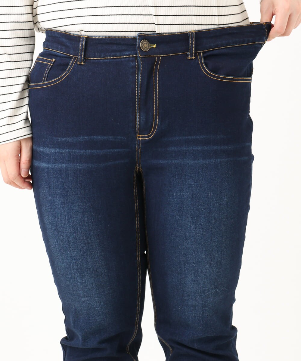 OLLLA21089 eur3(エウルキューブ) 【大きいサイズ】ゆるフィットスキニー裏起毛デニムパンツ ネイビー(57)