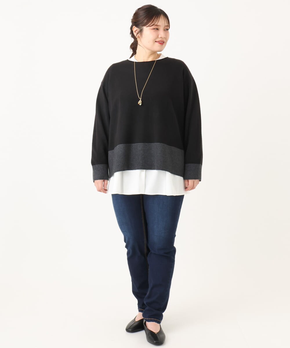 OLLLA21089 eur3(エウルキューブ) 【大きいサイズ】ゆるフィットスキニー裏起毛デニムパンツ ネイビー(57)