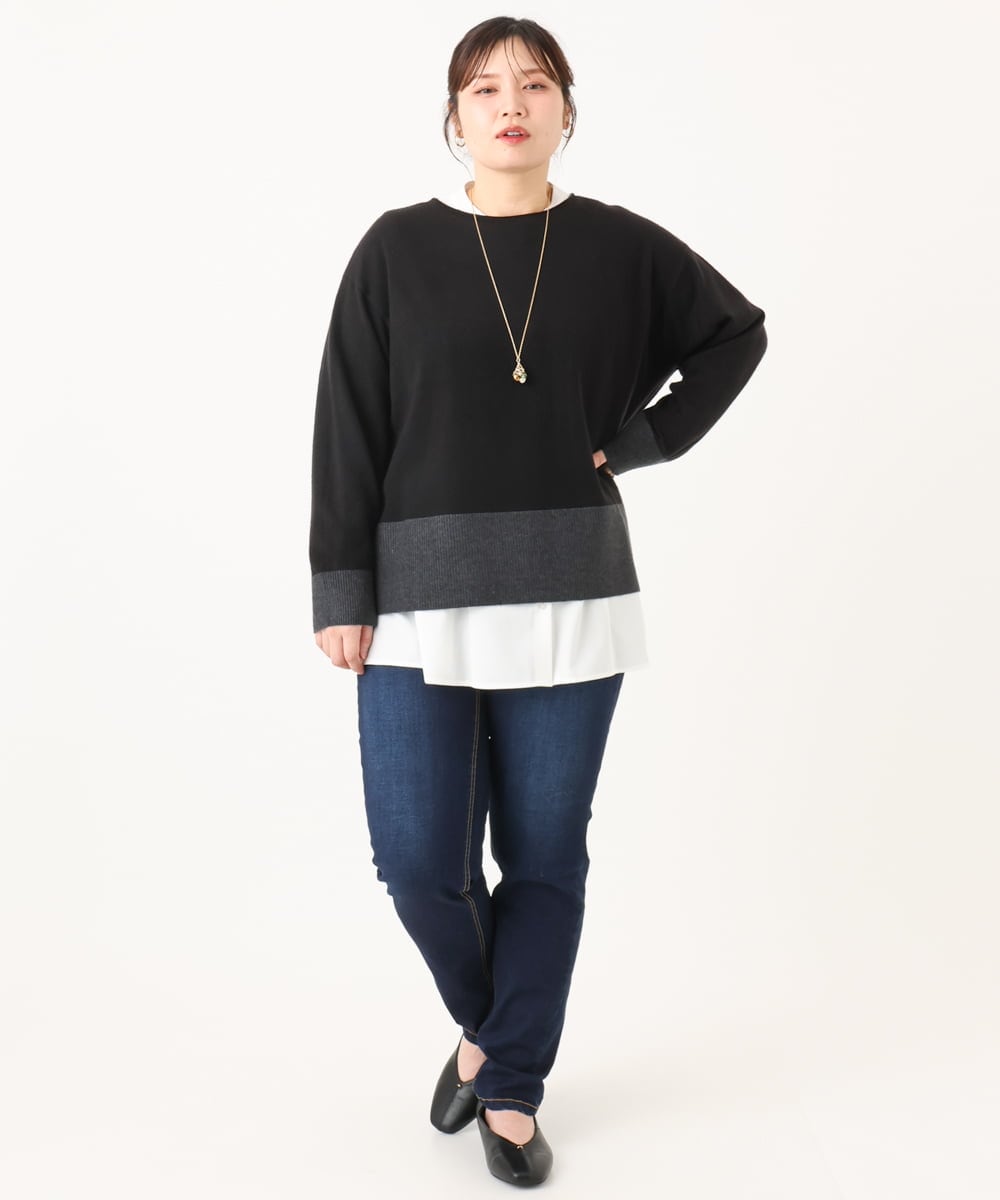 OLLLA21089 eur3(エウルキューブ) 【大きいサイズ】ゆるフィットスキニー裏起毛デニムパンツ ネイビー(57)