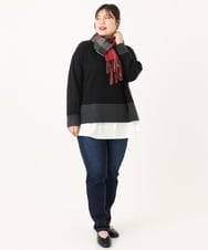 OLLLA21089 eur3(エウルキューブ) 【大きいサイズ】ゆるフィットスキニー裏起毛デニムパンツ ネイビー(57)