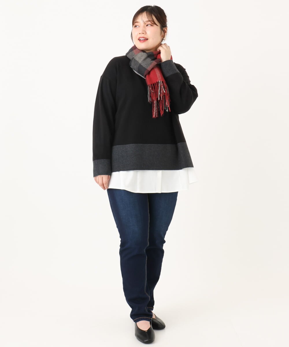 OLLLA21089 eur3(エウルキューブ) 【大きいサイズ】ゆるフィットスキニー裏起毛デニムパンツ ネイビー(57)