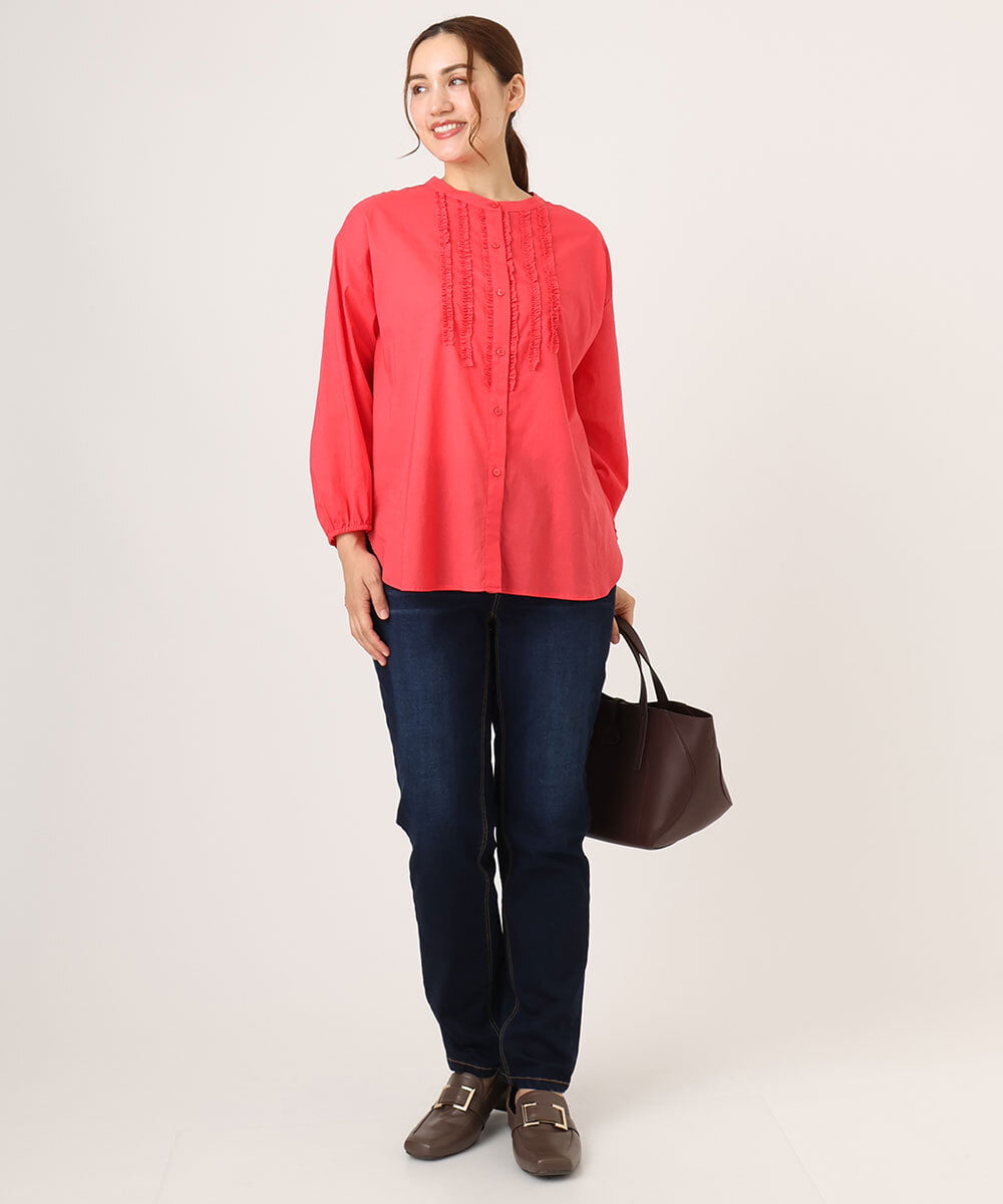 OLLLA21089 eur3(エウルキューブ) 【大きいサイズ】ゆるフィットスキニー裏起毛デニムパンツ ネイビー(57)