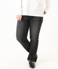 OLLLA21089 eur3(エウルキューブ) 【大きいサイズ】ゆるフィットスキニー裏起毛デニムパンツ ブラック(94)