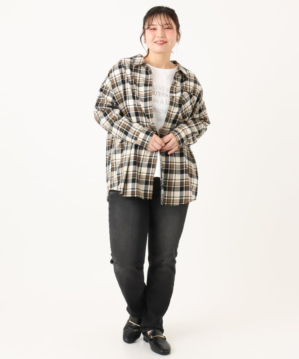 OLLLA21089 eur3(エウルキューブ) 【大きいサイズ】ゆるフィットスキニー裏起毛デニムパンツ ブラック(94)