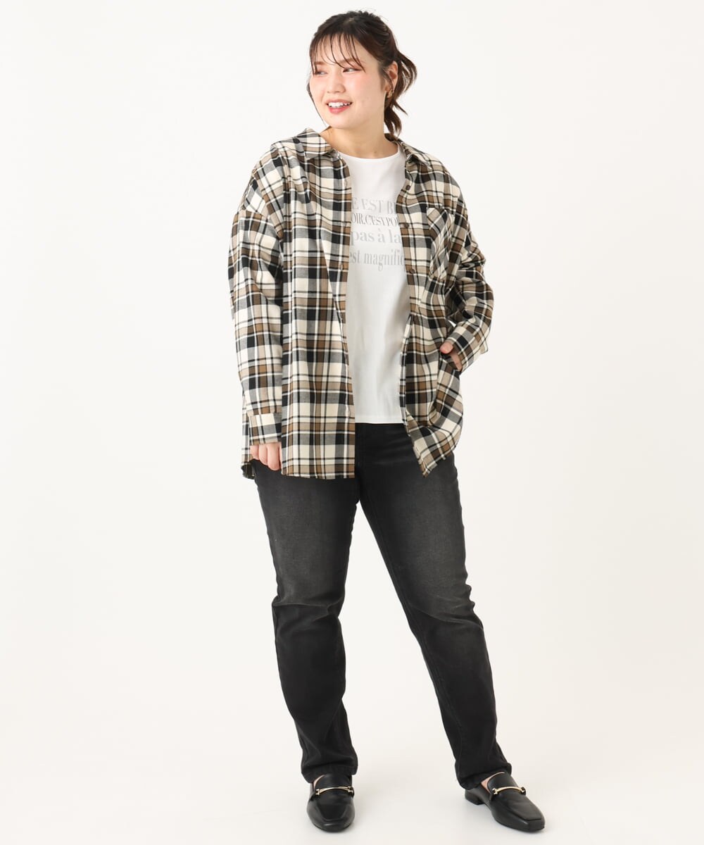 OLLLA21089 eur3(エウルキューブ) 【大きいサイズ】ゆるフィットスキニー裏起毛デニムパンツ ブラック(94)