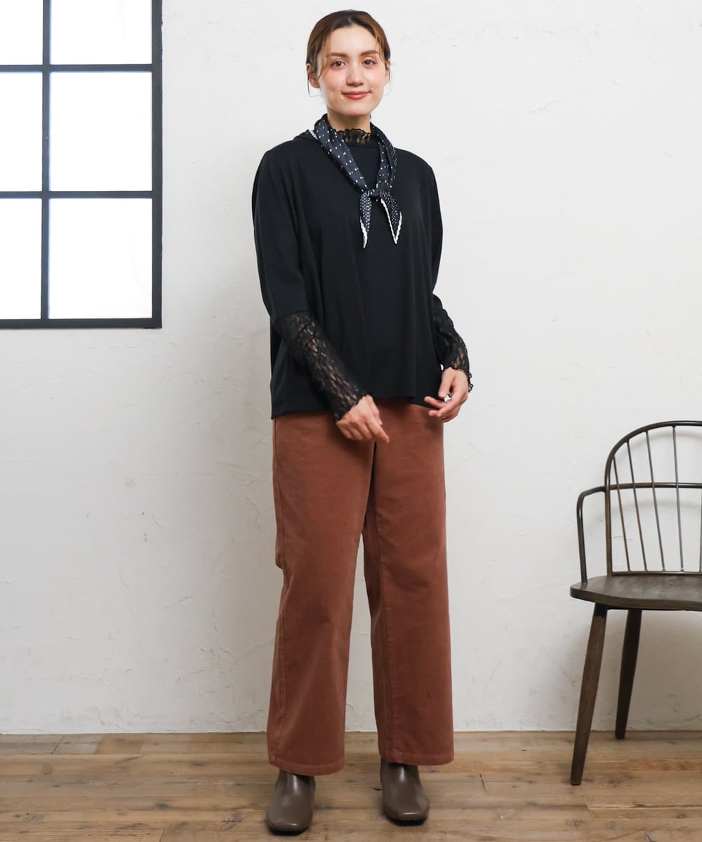 OLLLD02109 eur3(エウルキューブ) 【野呂佳代さん着用/大きいサイズ】コーデュロイワイドストレートパンツ ピンク