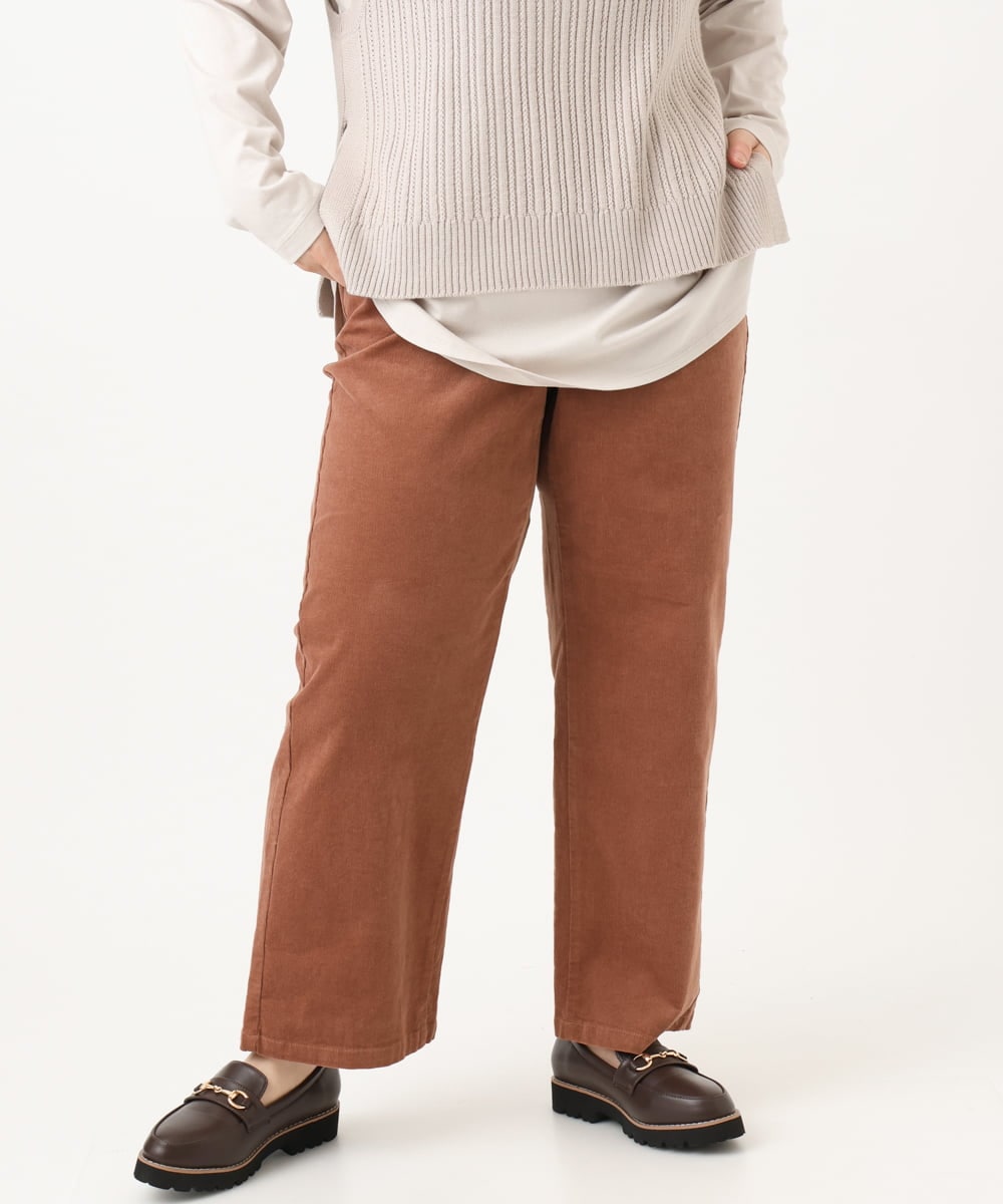 OLLLD02109 eur3(エウルキューブ) 【野呂佳代さん着用/大きいサイズ】コーデュロイワイドストレートパンツ ピンク