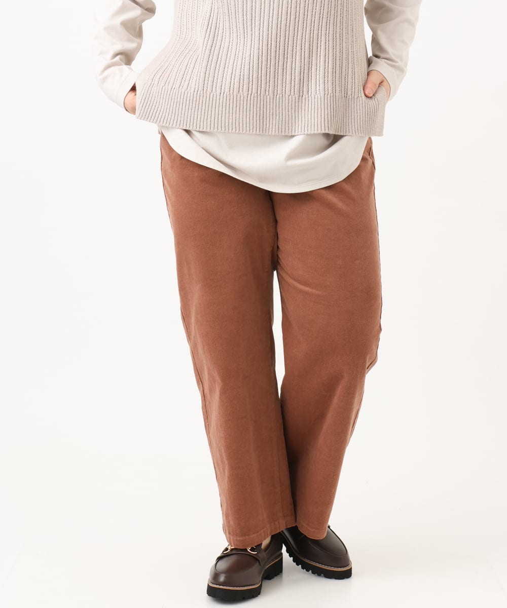 OLLLD02109 eur3(エウルキューブ) 【野呂佳代さん着用/大きいサイズ】コーデュロイワイドストレートパンツ ピンク