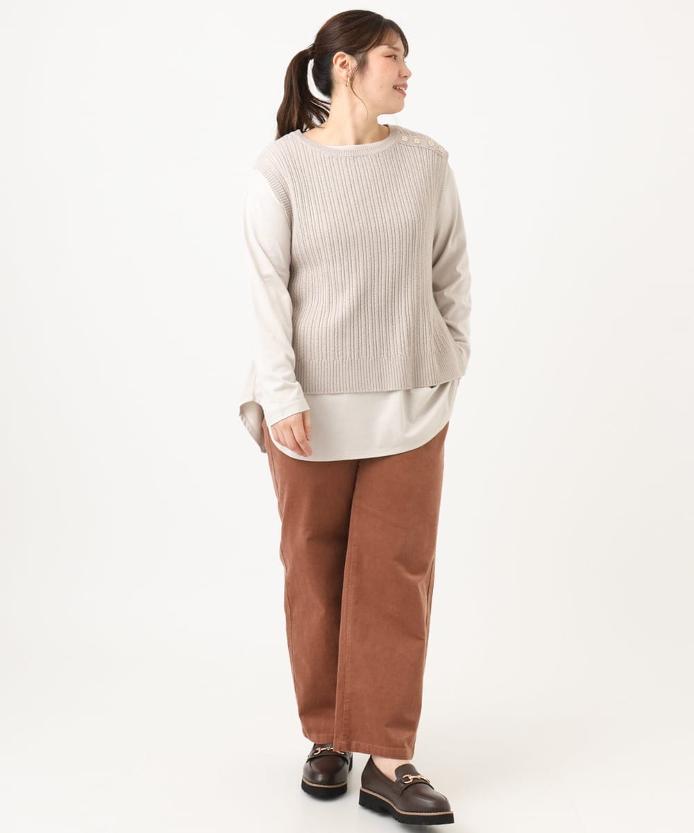 OLLLD02109 eur3(エウルキューブ) 【野呂佳代さん着用/大きいサイズ】コーデュロイワイドストレートパンツ ピンク