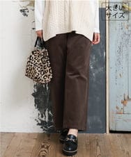 OLLLD02109 eur3(エウルキューブ) 【野呂佳代さん着用/大きいサイズ】コーデュロイワイドストレートパンツ カーキ