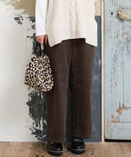 OLLLD02109 eur3(エウルキューブ) 【野呂佳代さん着用/大きいサイズ】コーデュロイワイドストレートパンツ カーキ